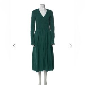 Sea New York Emerald Green Long Sleeve V-Neck Midi Dress